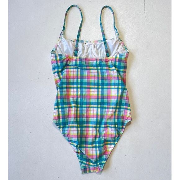 J CREW Pastel Plaid One Piece Swimsuit Sz 0 Underwire High Leg - Picture 2 of 9
